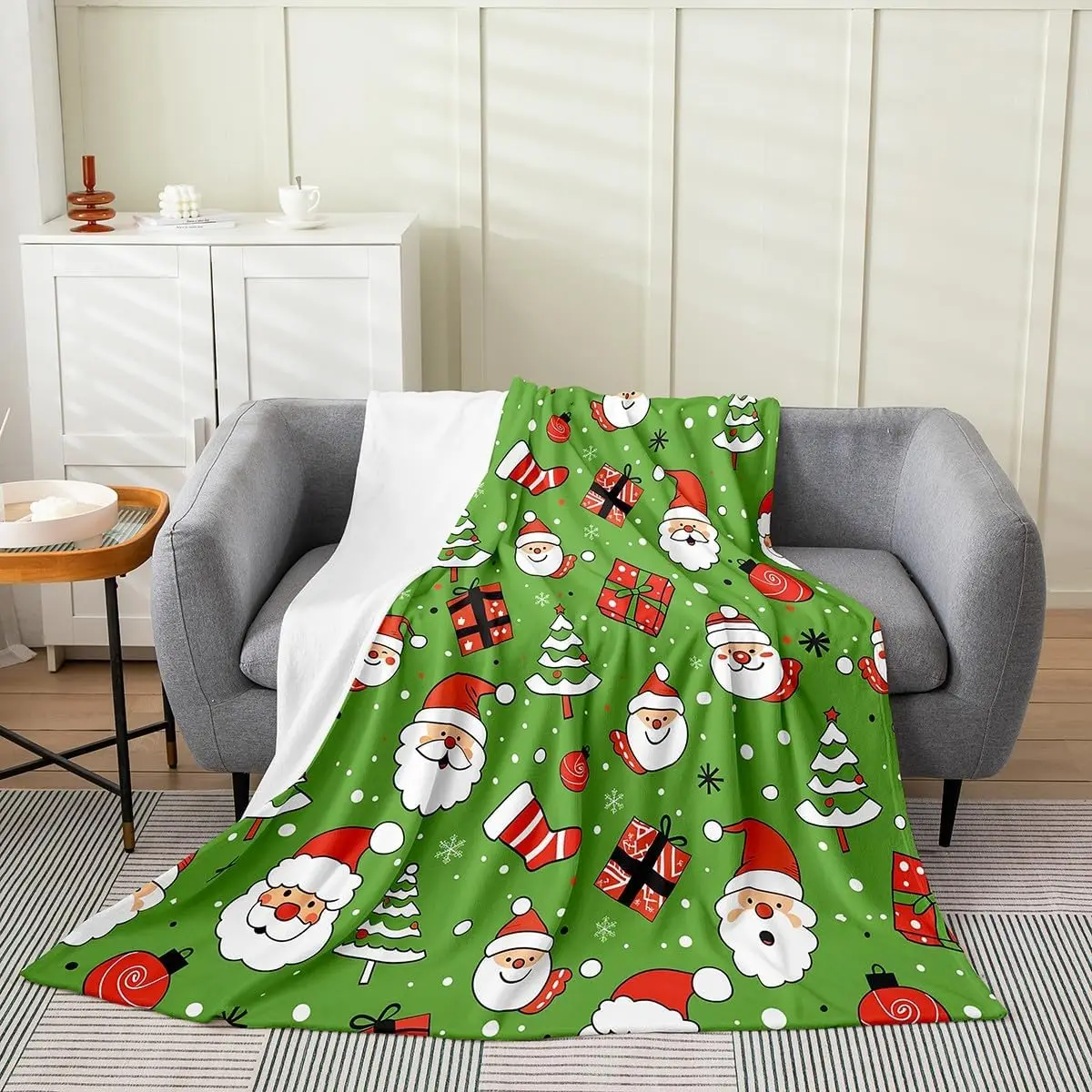 

Флисовое одеяло с рождественской елкой, фланелевое одеяло Санта-Клауса и снежинки, плюшевое нечеткая рождественская тема для кровати, дивана, стула