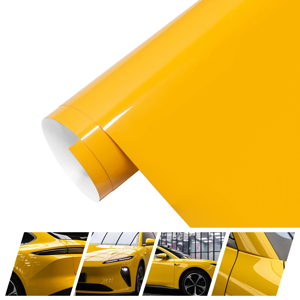 

High Bright Deep Yellow Wrap Film Glossy Deep Yellow Anti Scratch Air Release Auto Body Decoration Covering Film Car Accessories