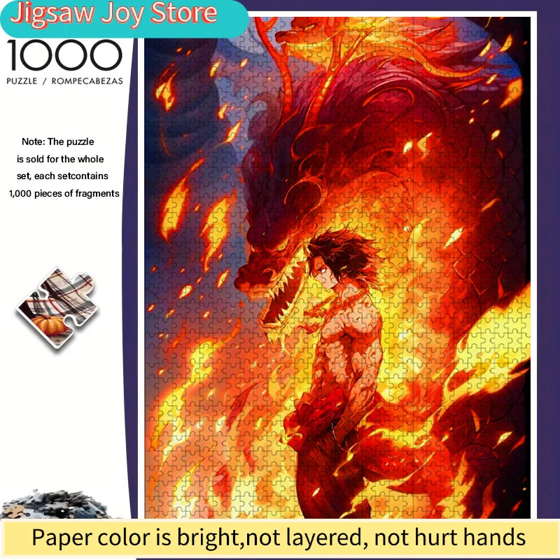 

s One Piece Flame Dragon Ace Puzzle - Large Challenging Cardboard Board Game Suitable for s & Families, Vibrant Flames Design,