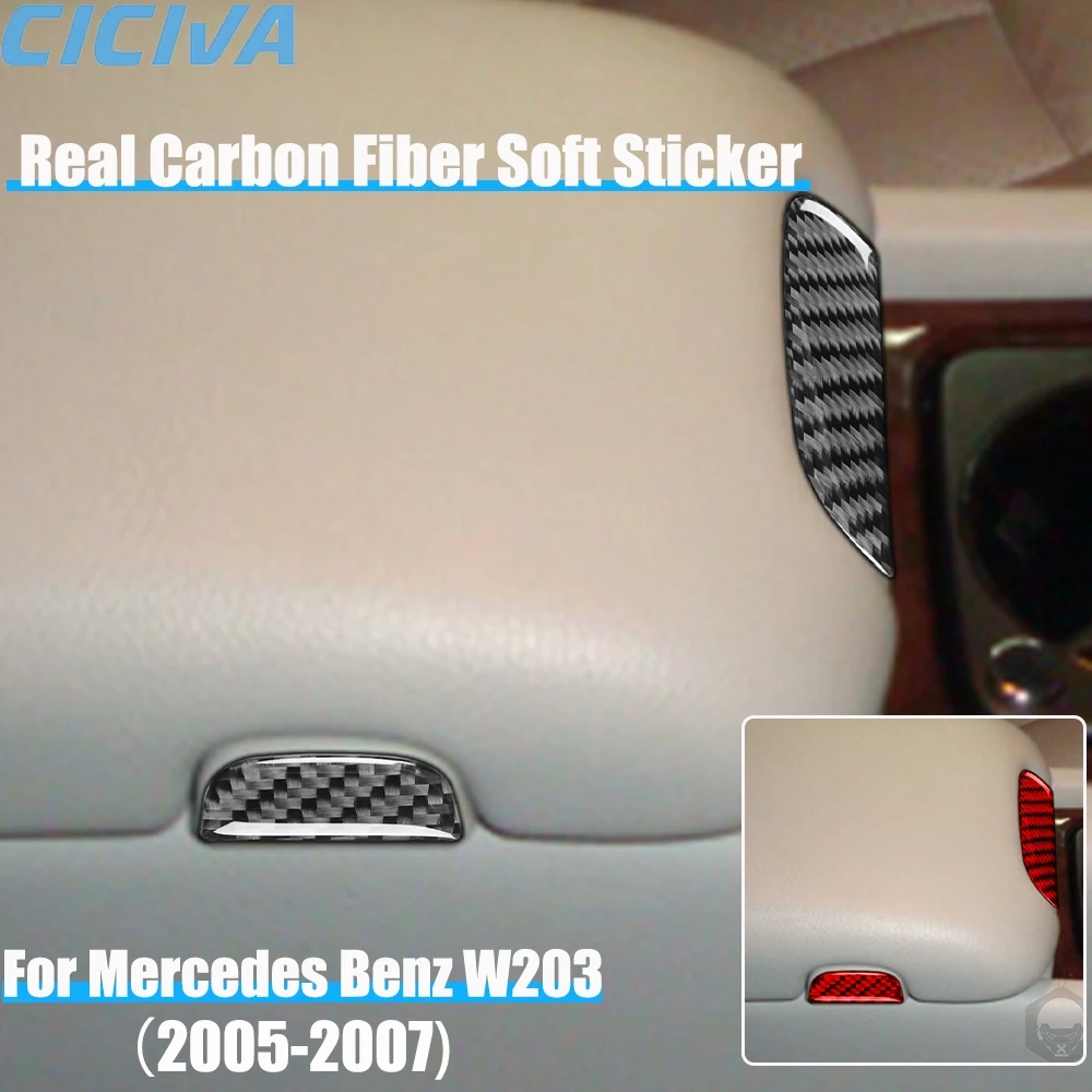 

Real Carbon Fiber Car Accessories Center Armrest Button Trim Cover Soft Sticker For Mercedes Benz C Class W203 2005 2006 2007