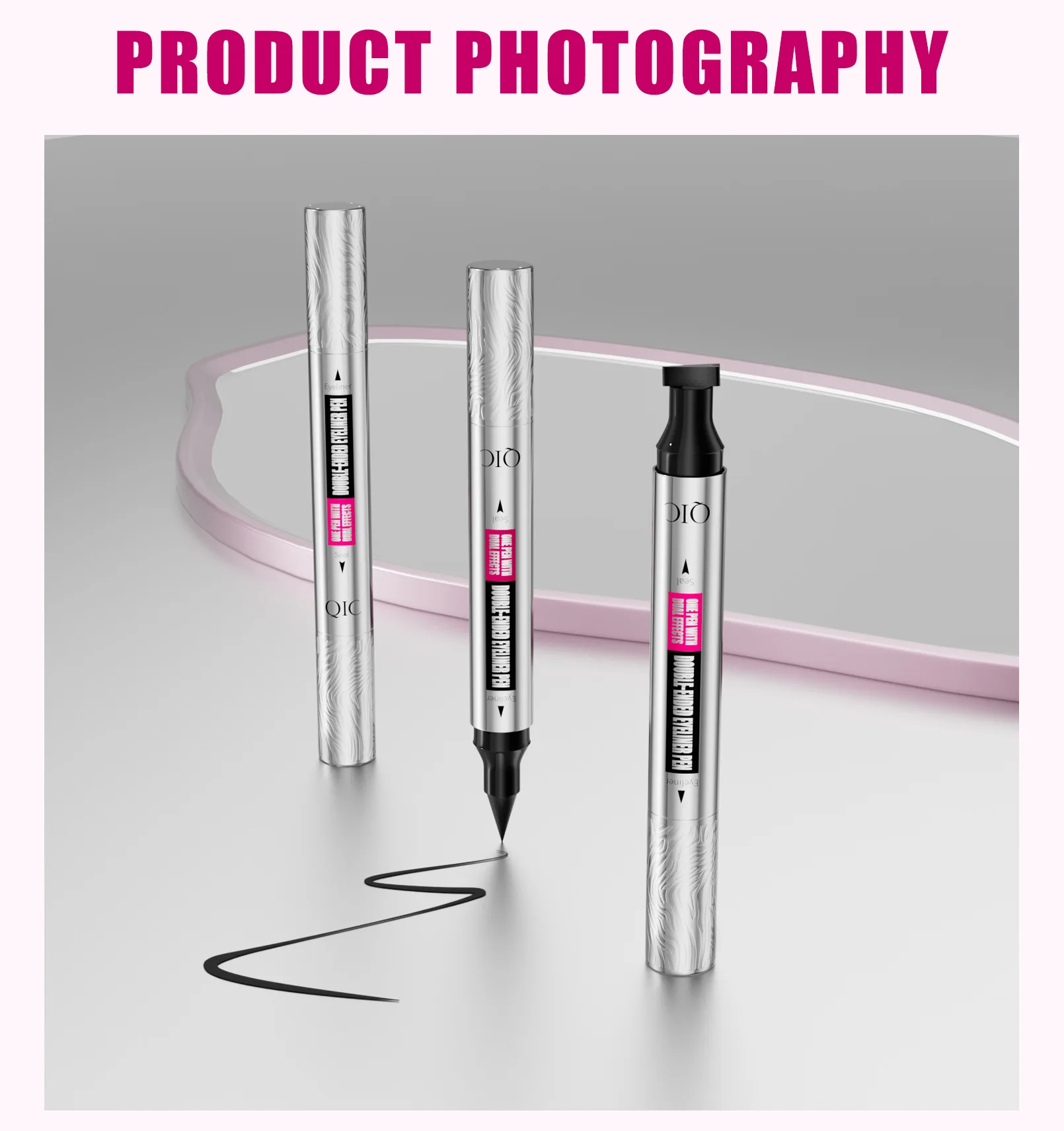 อายไลเนอร์แบบแท่งสองหัว รูปทรงสามเหลี่ยม กันน้ำ ไม่เลอะ สีเงิน สองในหนึ่งเดียว ปากกาอายไลเนอร์แบบน้ำ สีดำ สำหรับแต่งตา