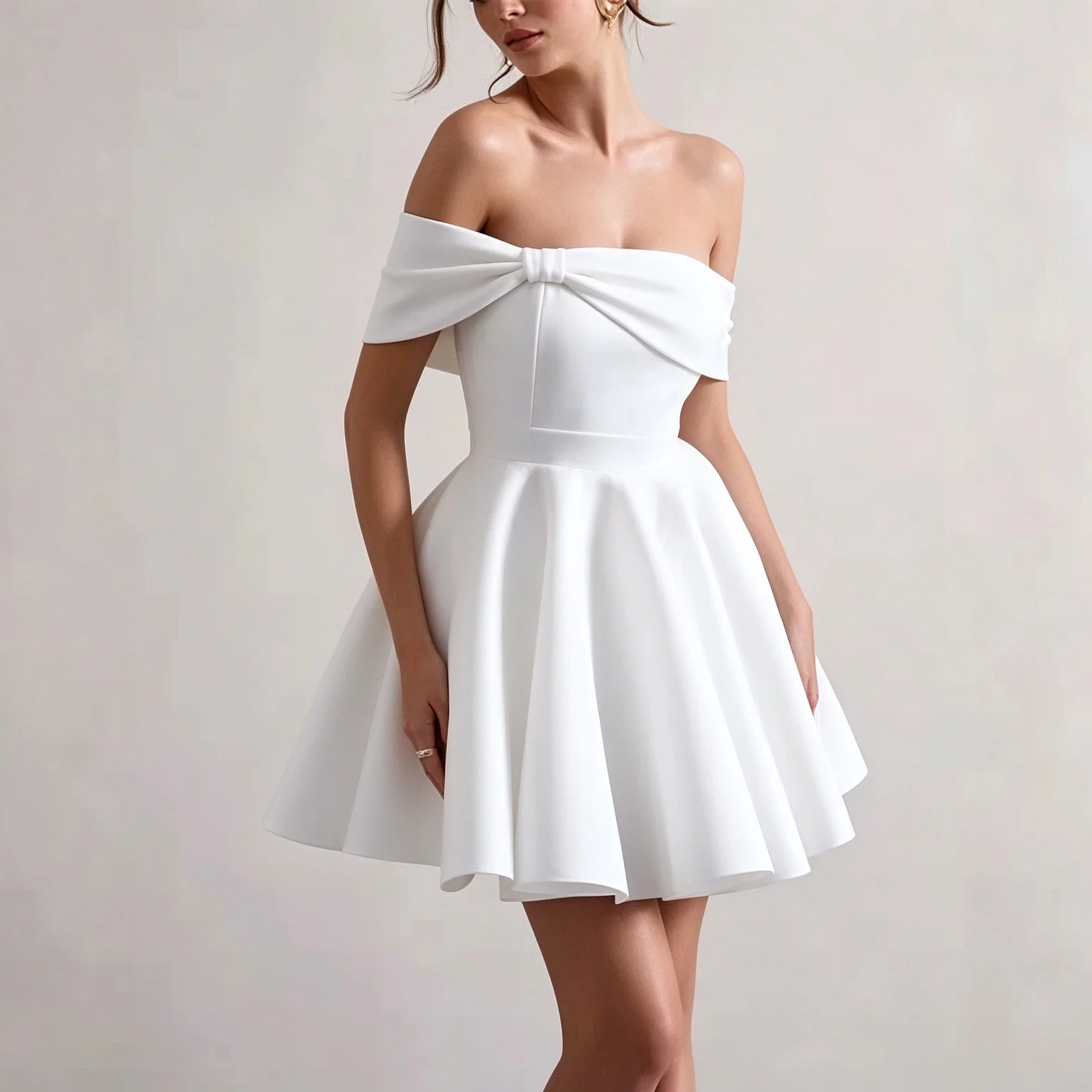 Simple Cheap Short Satin A Line Boat Neack Knee Length Bridesmaid Dresses Wedding Party Evening Prom Homecoming Cocktail Corset