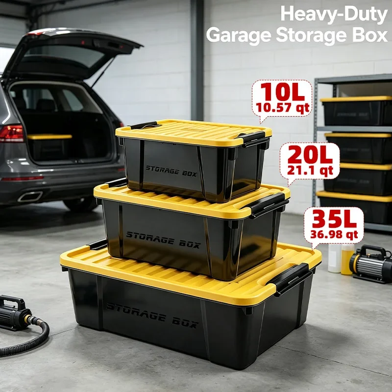 yesEKOA 4 Pack Storage Bins, 10L/10.6QT, 20L/21QT & 35L/37QT Heavy Duty Plastic Storage Boxes with Lids, Stackable Bins