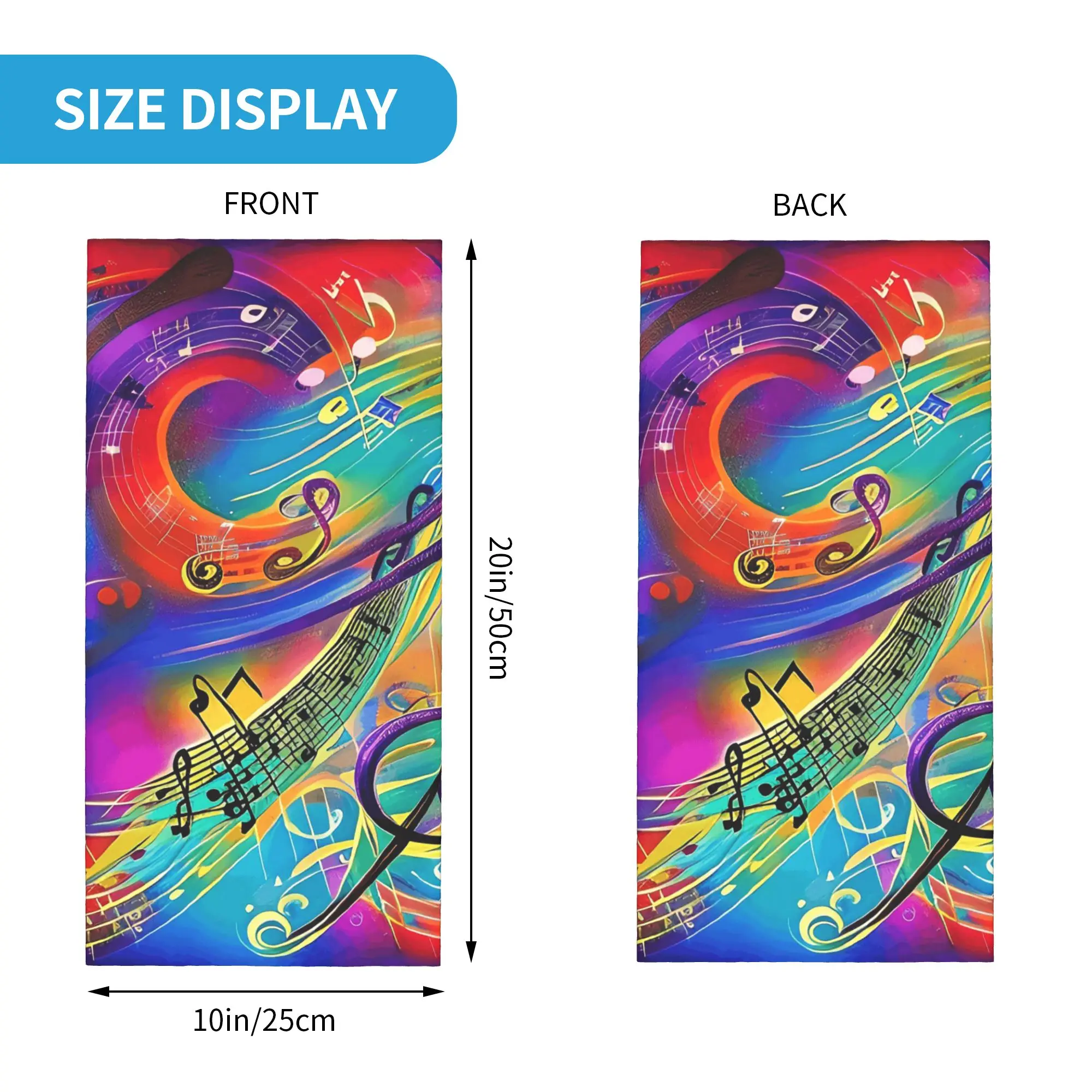 Music Note Multicolor Treble and Bass Clef with Swirling Bandana Neck Cover Printed Wrap Scarf Face Mask Outdoor Sports Unisex
