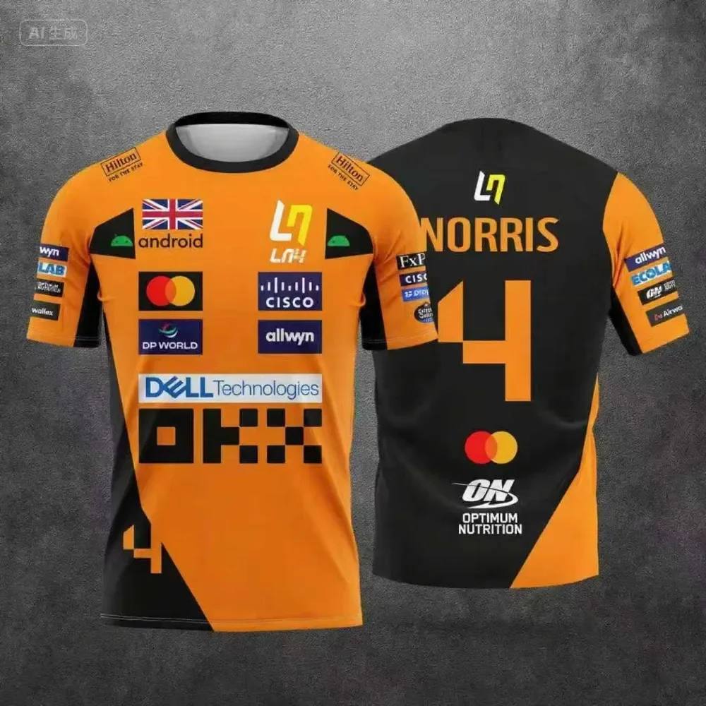 تي شيرت Lando Norris NO.4 2025 بأكمام قصيرة على طراز السباق الجديد، بدلة سباق رياضية شديدة، ملابس رياضية بأكمام قصيرة قابلة للتنفس