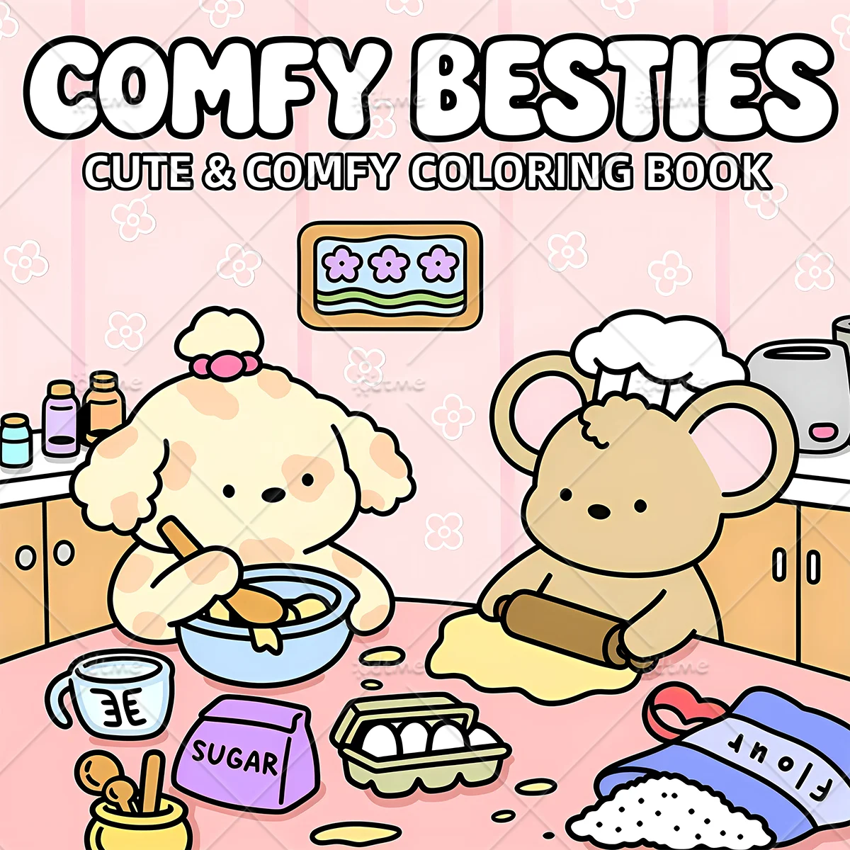Comfy Besties Coloring Book Thick Line Warm Household Scene Stress Relief Coloring Pages For Adults Mindfulness Art Therapy Book