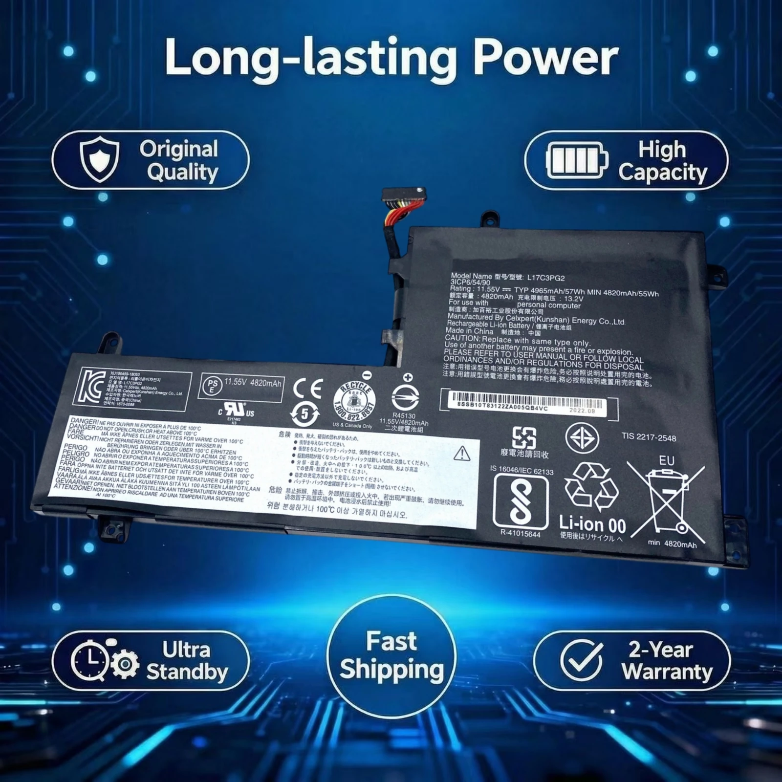 New Original L17M3PG3 L17M3PG1 L17C3PG1 L17M3PG2 L17C3PG2 Battery for Lenovo Legion Y530-15ICH Y545-PG0 Y540-17IRH Y540-15IRH
