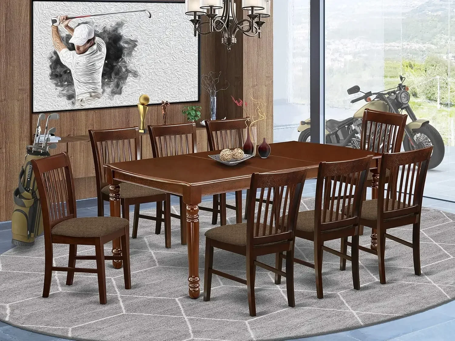 

9-MAH-C 9 Piece Dining Table Set Includes a Rectangle Dining Room Table with Butterfly Leaf , 42x78 Inch, Mahogany