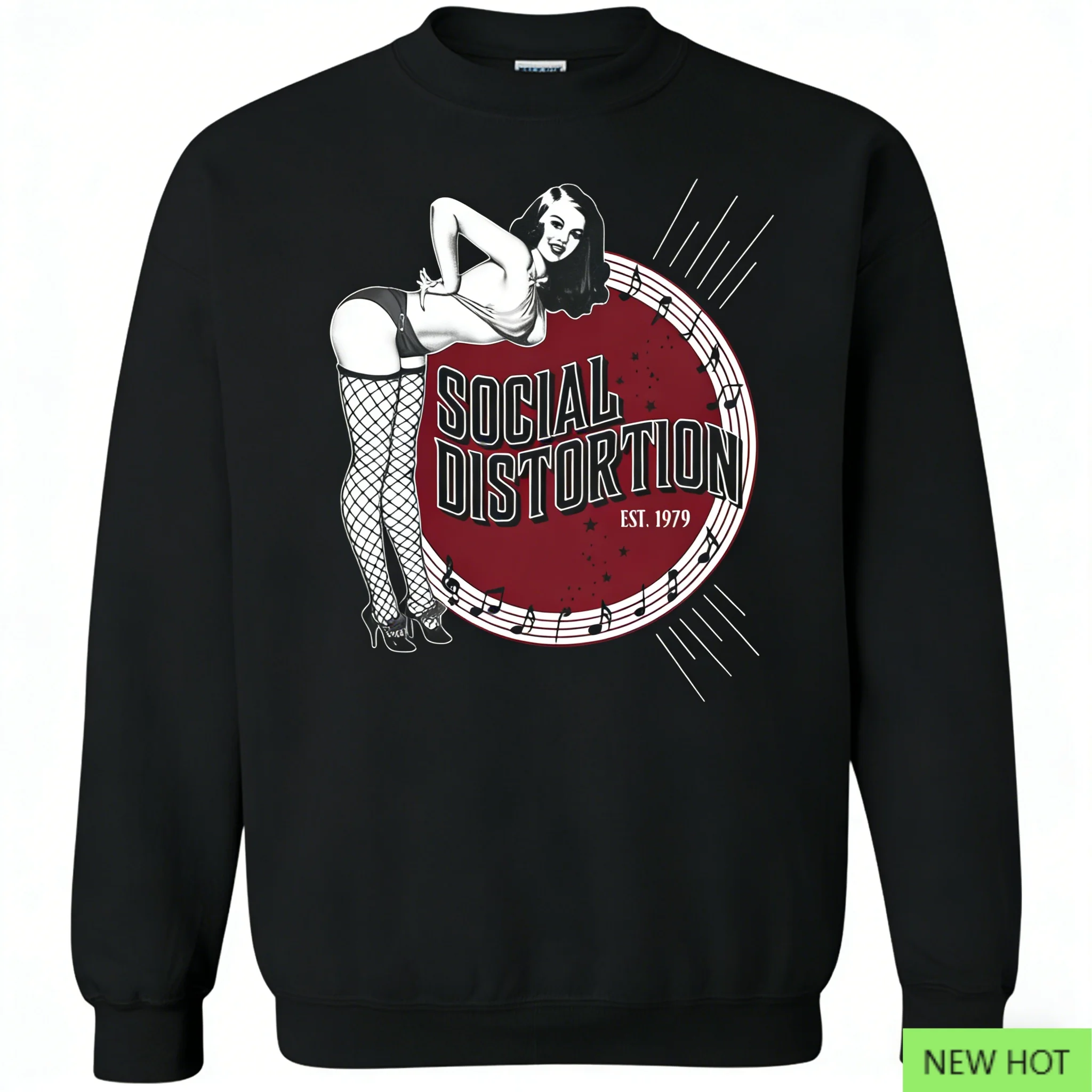 Sudadera de banda de distorsión social, ropa de diseño Retro Punk, arte Pin-up Vintage, ropa de calle informal Unisex negra para Rockabilly