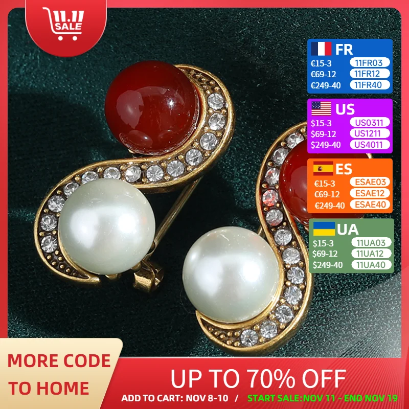 

Vintage Red Agate Earrings Pearl For Woman Retro Antique Elegant Luxury Quality Jewelry Daily Wedding Designer Gift New In 2025