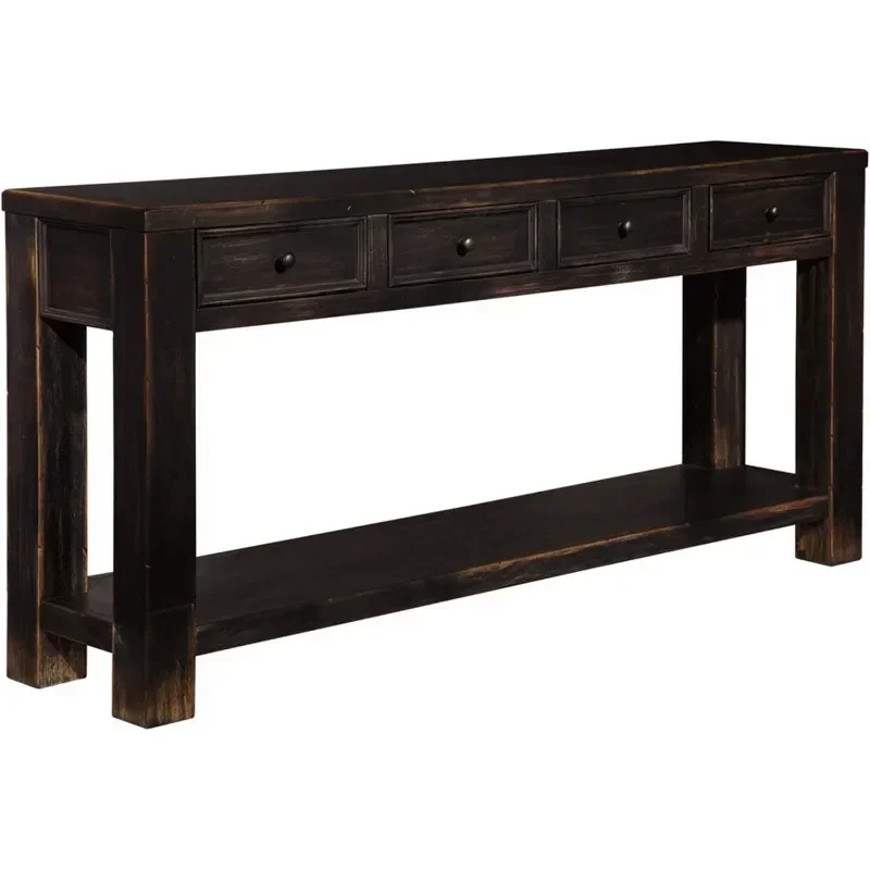 

Signature Rustic Sofa Table with 4 Drawers and Lower Shelf Weathered Black Sideboard Drawer Furniture Living Room Cabinets