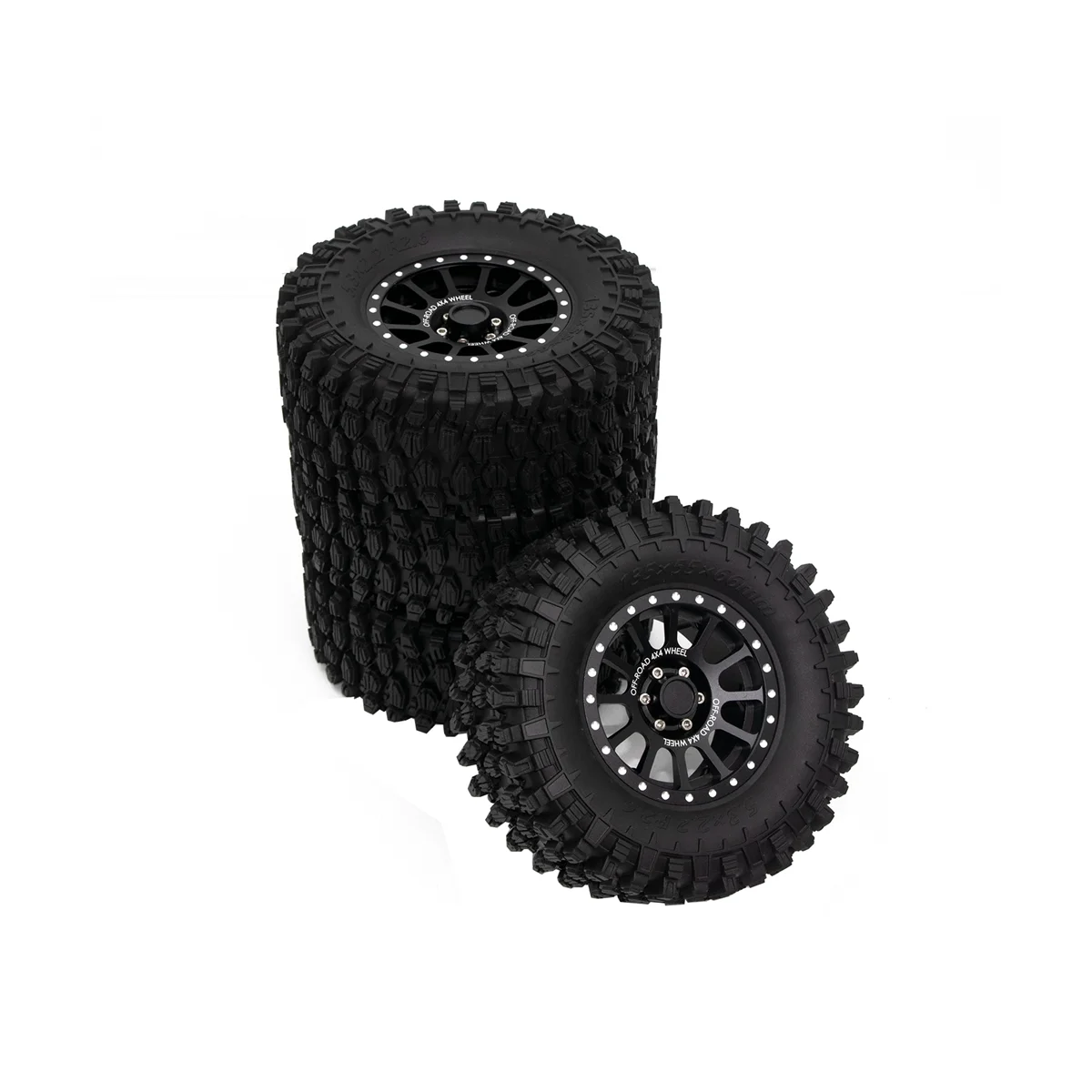 4Pcs 2.6 Inch Metal Beadlock Wheel Rim 135mm Rubber Tire Tyre for 1/10 RC Crawler Car Axial SCX10 Wraith RR10 Capra, 2