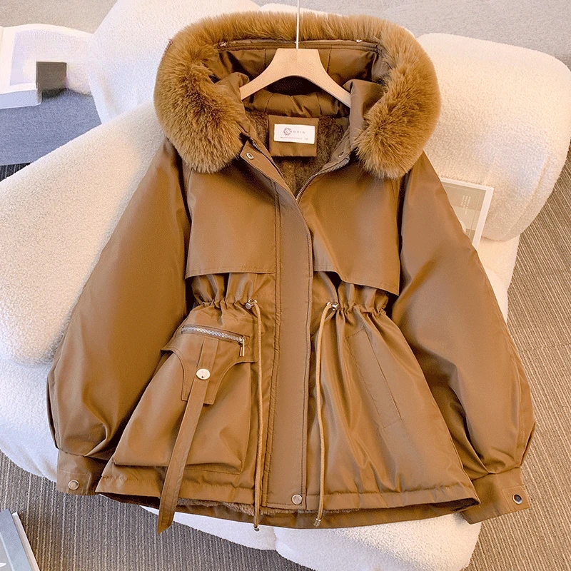 2025 New Women Winter Jacket Slim Long Coat Casual Parkas Big fur collar Wool Liner Hooded Outwear Cotton Warm Coats Female