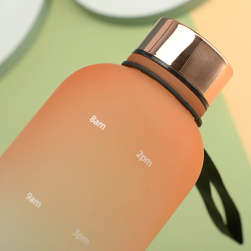 1 Liter  with Lid Frosted small Mouth Sports  Drinking Bottle with Time Marker