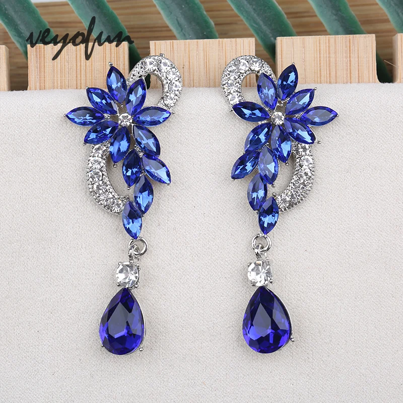 Veyofun Symmetrical Hollow Bride Crystal Drop Earrings Elegant Wedding Party Dangle Earrings for Women Fashion Jewelry Gift New