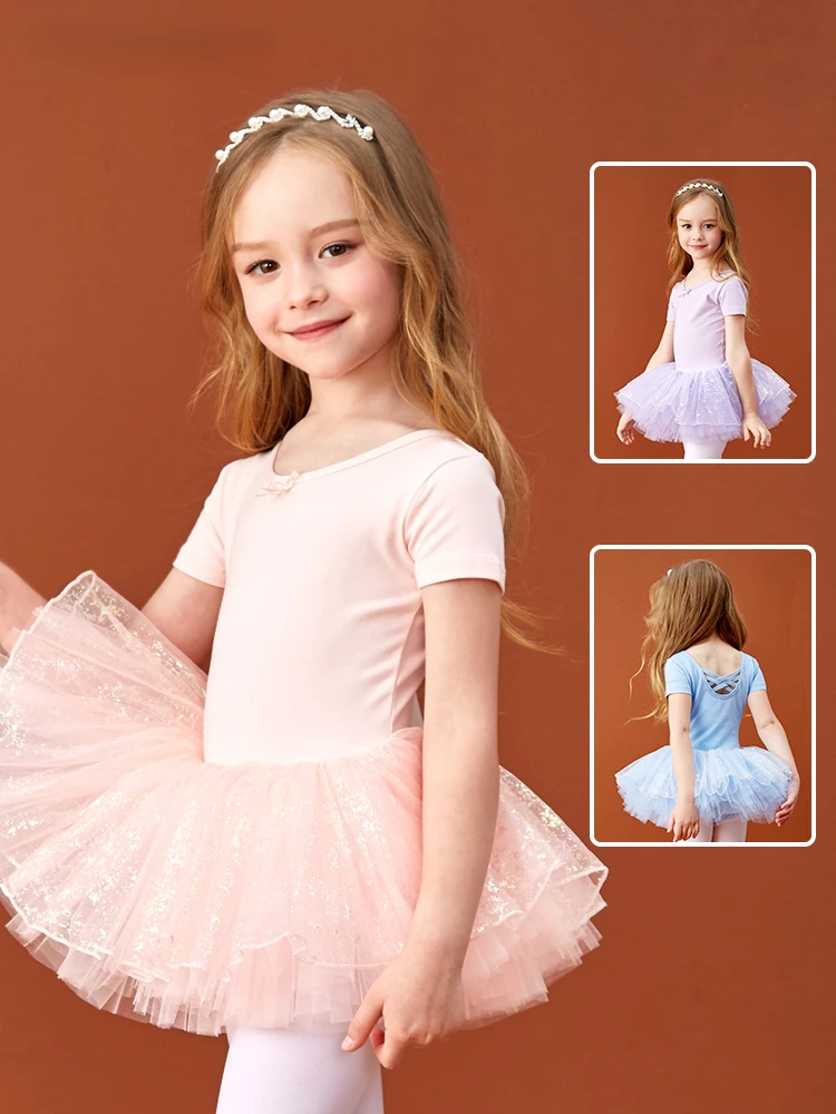 子供の半袖バレエチュチュドレス、ダンス練習服、女の子のためのボード、競合の衣装