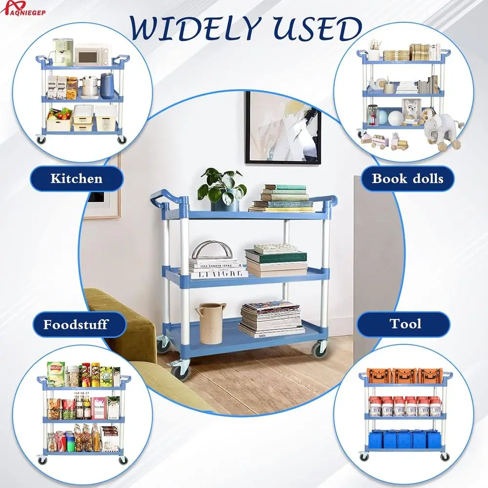 Carrinho de cozinha com rolamento de 3 camadas para serviço pesado, capacidade de 510 libras, rodas com fechadura, montagem sem ferramentas, cinza para uso em restaurante e escritório