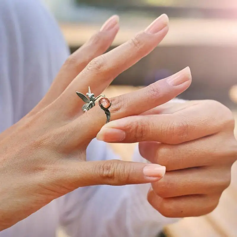 

Cartoon Fairys Angel Shaped Ring Adjustable Size Finger Rings Accessories Stylish Alloy Jewelry for Women and Girls