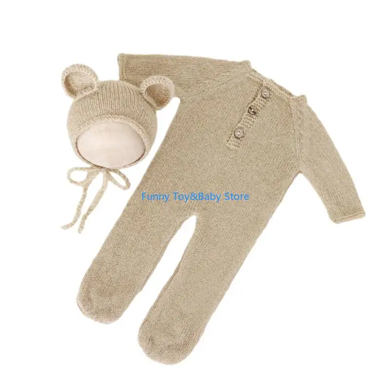 

C90B Новорожденный фото костюма Photography Props Baby Romper Bear ear hat аксессуары