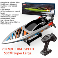 58CM Super Large Capsize Reset Radio Control Boat Model 2.4G LED Lighting Smart Alarm Waterproof Brushless RC Boat Speedboat Toy