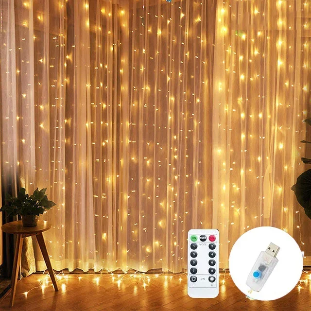 USB-Lichterkette, Urlaub, Hochzeit, Lichterkette, Girlande, Lichter für Schlafzimmer, 3/4/6 m, Fernbedienung, Vorhang, LED, Weihnachtsdekoration