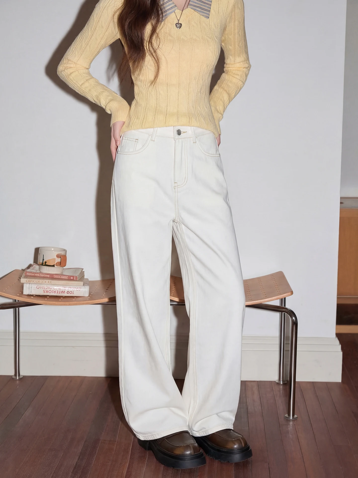 

High Waist Wide Leg Jeans Women's Summer New Style Slimming Floor-Length Pants Korean System High-End Sensation Mili Apricot