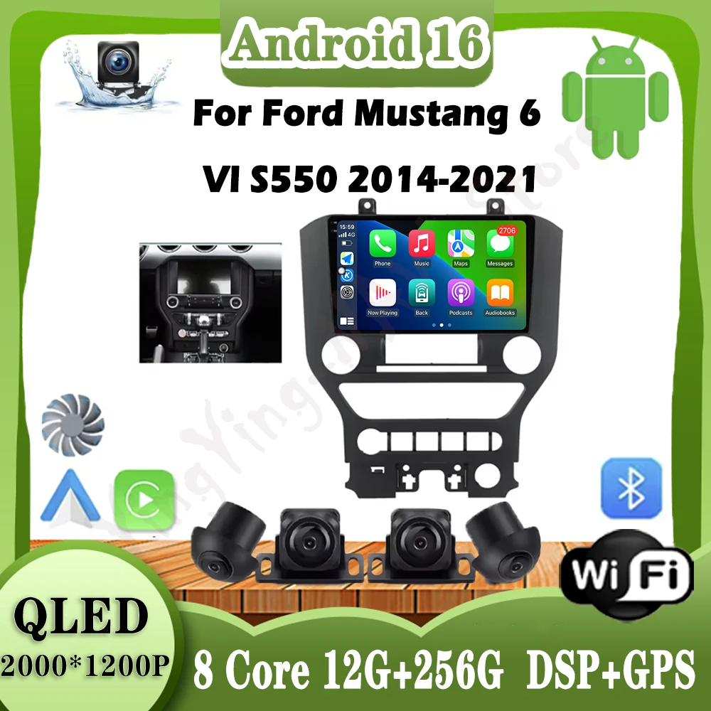 

For Ford Mustang 6 Vl S550 2014-2021 Android Auto Carplay Car Radio Multimedia Vedio player GPS Navigation WIFl BT DSP Stereo