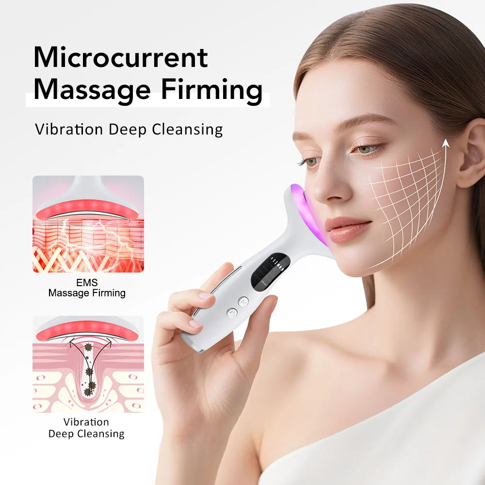 Ems pescoço dispositivo de beleza aquecimento vibração 7 modos led fóton pescoço rosto duplo queixo levantamento aperto massageador ferramentas cuidados com a pele