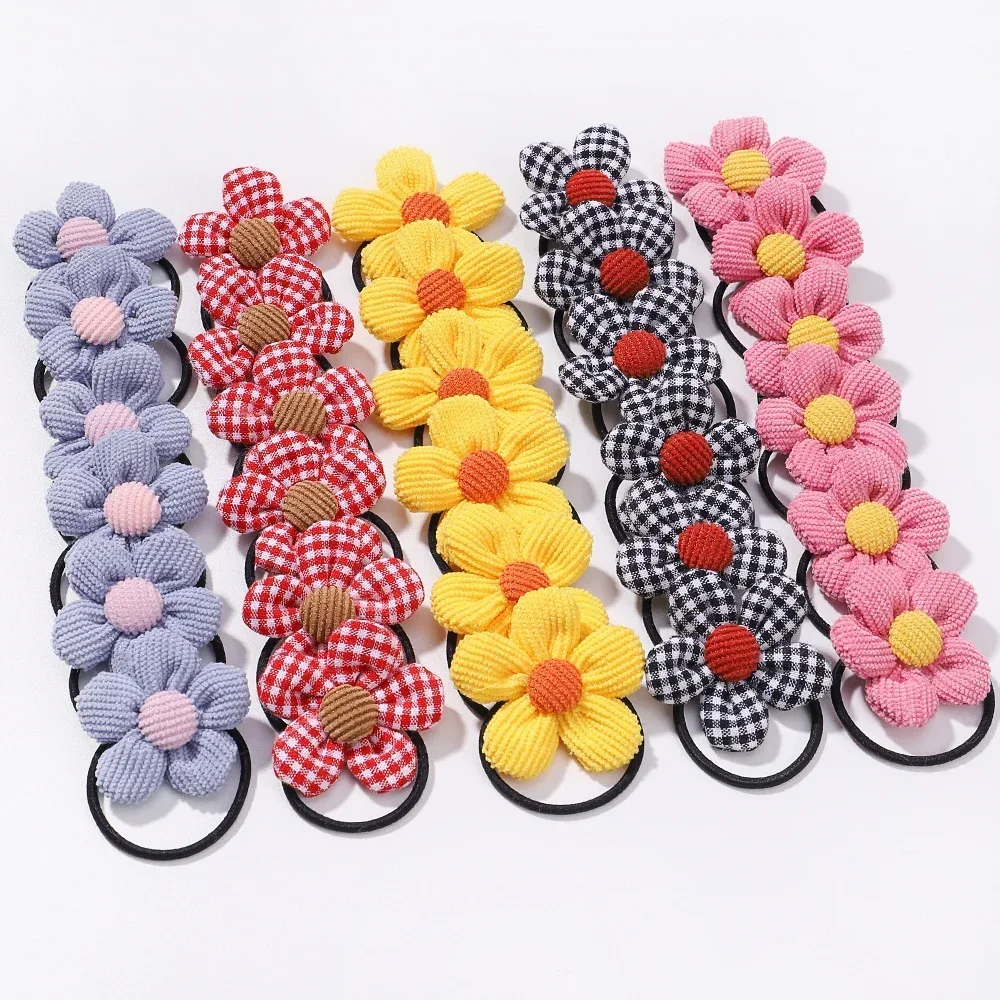 

12Pcs/bag Girls Elastic Flower Hair Bands Sweet Hair Ties Children Ponytail Holder Rubber Band Headband Child Hair Accessories