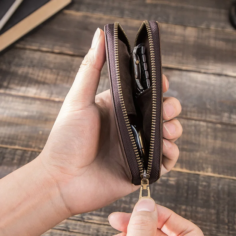 Boîte de montre en cuir de cheval fou rétro, sac à fermeture éclair créatif pour les amoureux, accessoires de sac