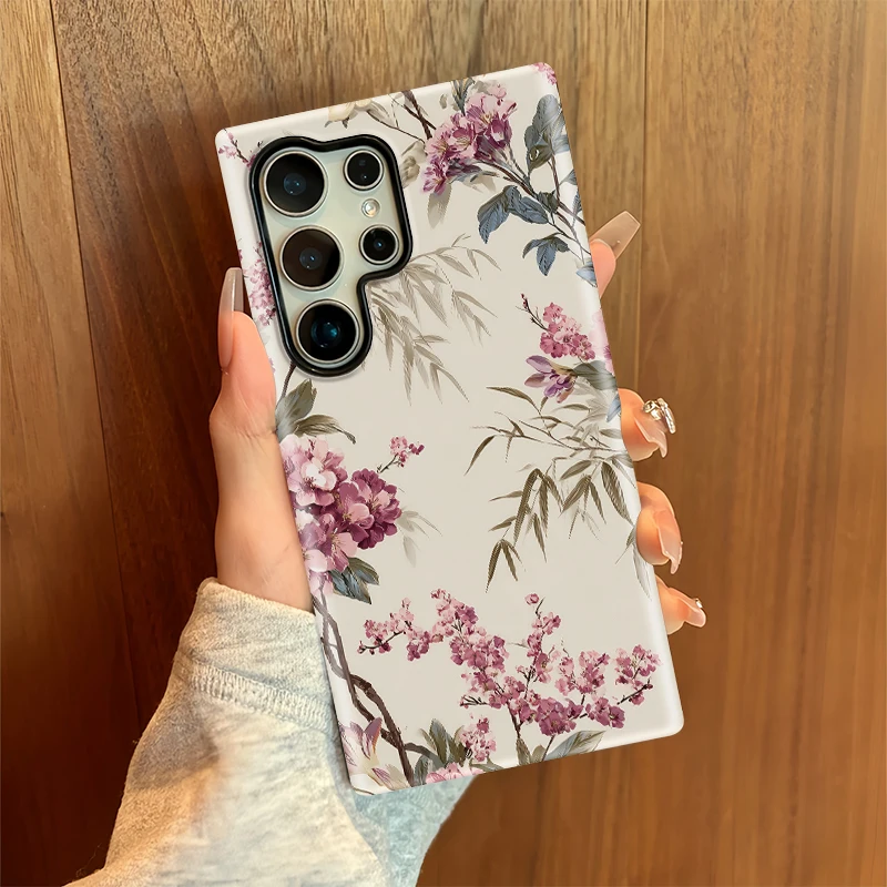 Fcicicase S23 + حافظة هاتف لهاتف سامسونج جالاكسي S25 الترا S 24 S24 + S20 FE S23Plus مقاومة للصدمات زهرة نمط أكريليك خلفي Funda #6