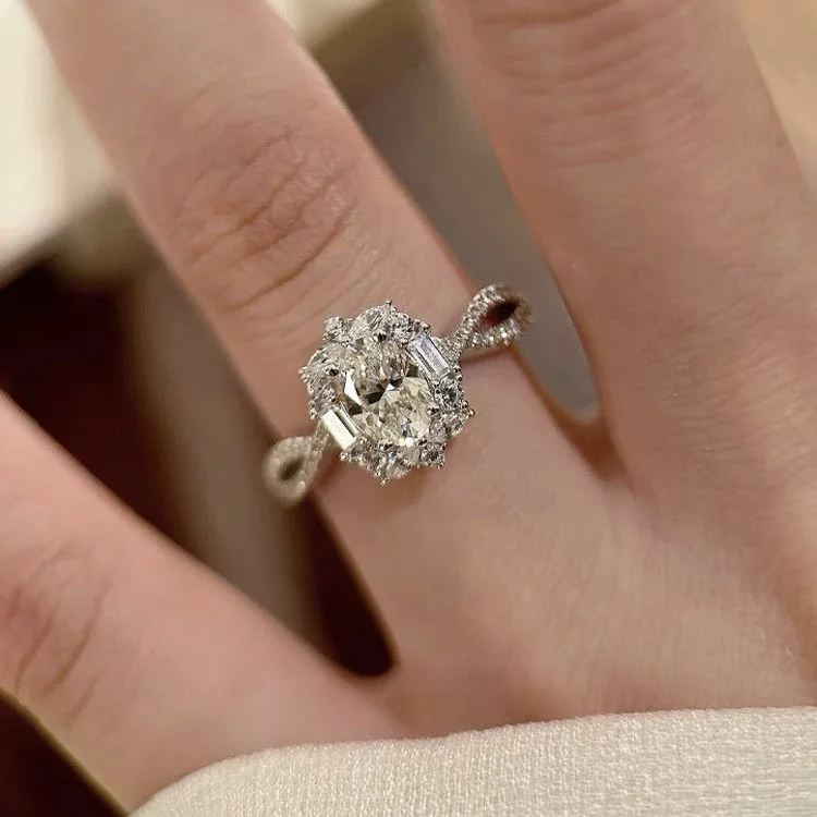 

Platinum Ring with Brick Fragments And Sparkling Moissanite for Women Elegant Original Design Fashionable Finger Ring