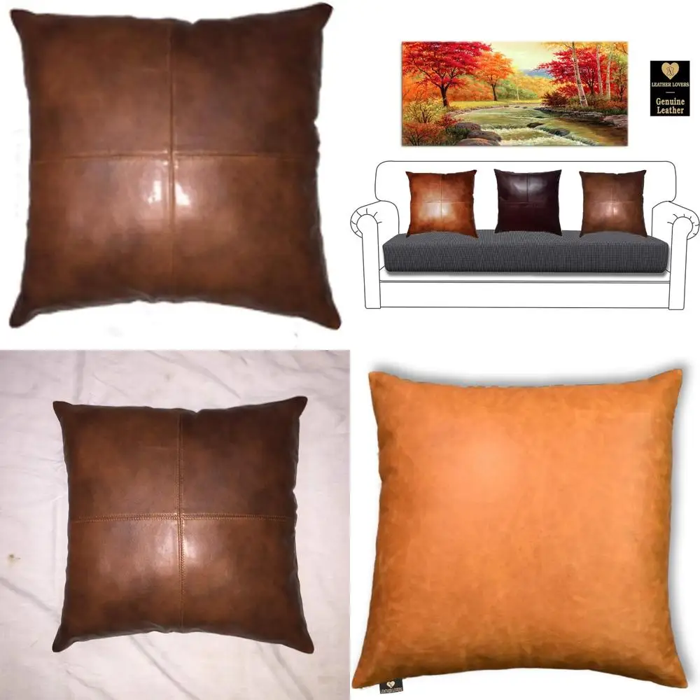 

Lambskin Leather Pillow Cover - Sofa Cushion Case - Decorative Throw Covers for Living Room & Bedroom, 18x18 inches