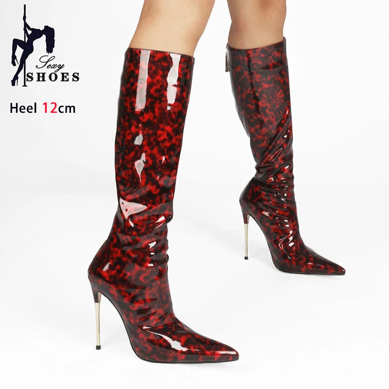 

Женские длинные сапоги из эластичной кожи, модные пикантные туфли на шпильке с острым носком, женские туфли большого размера, новинка 2025 года, зимние сапоги до колена