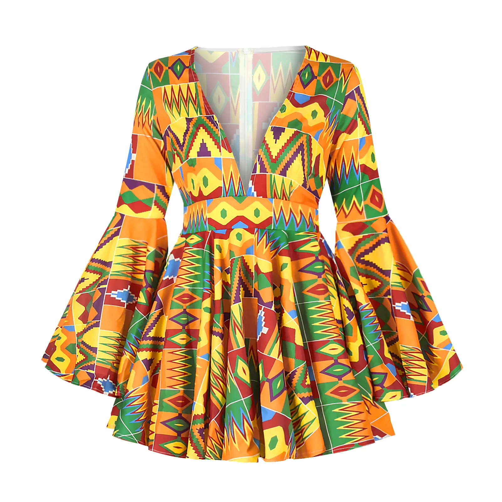 African Clothes for Women 2023 Summer African Women V-neck Polyester Printing Long Sleeve T-shirt Women Top Nigerian Clothing