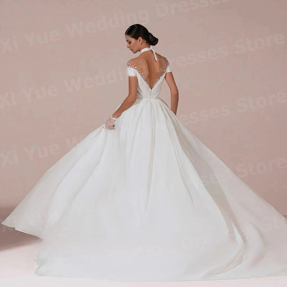 Vestidos De novia elegantes De línea A para mujer, bonitos Vestidos De novia De flores, Vestidos De manga corta, Vestido De novia personalizado De princesa