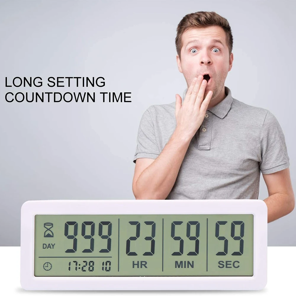 Big Digital Countdown Days Timer Clock - 999 Days Count Down Clock Timer for Graduation Lab Kitchen (White)