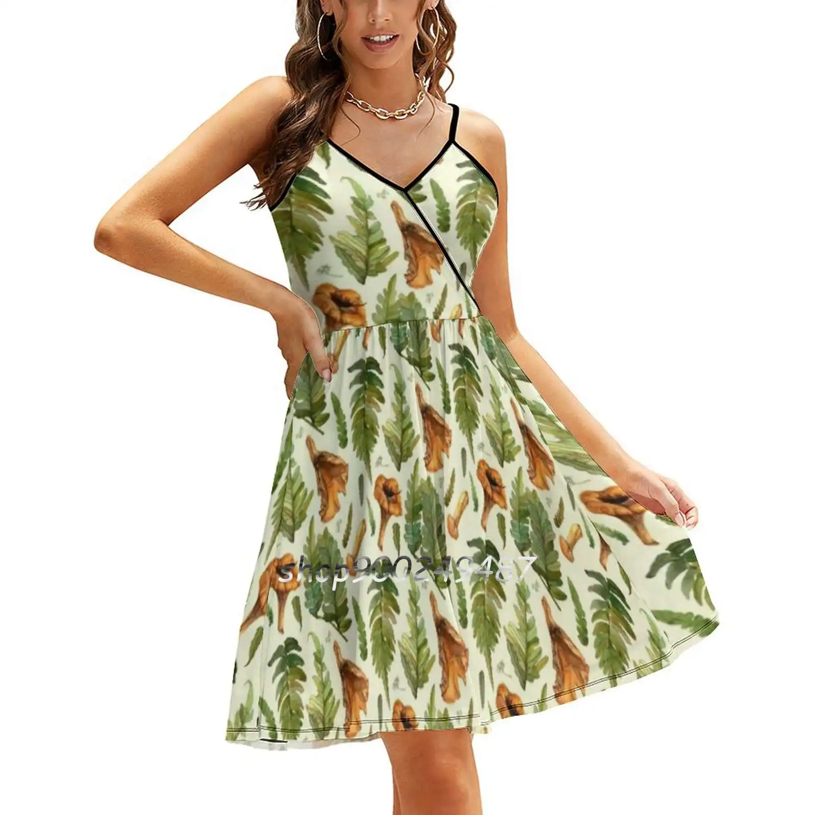 

Ferns And Mushrooms Pattern Sling Dress Summer Dress Sling Sexy A Line Dress Fashion Female Dress Pattern Fern Watercolor Wild