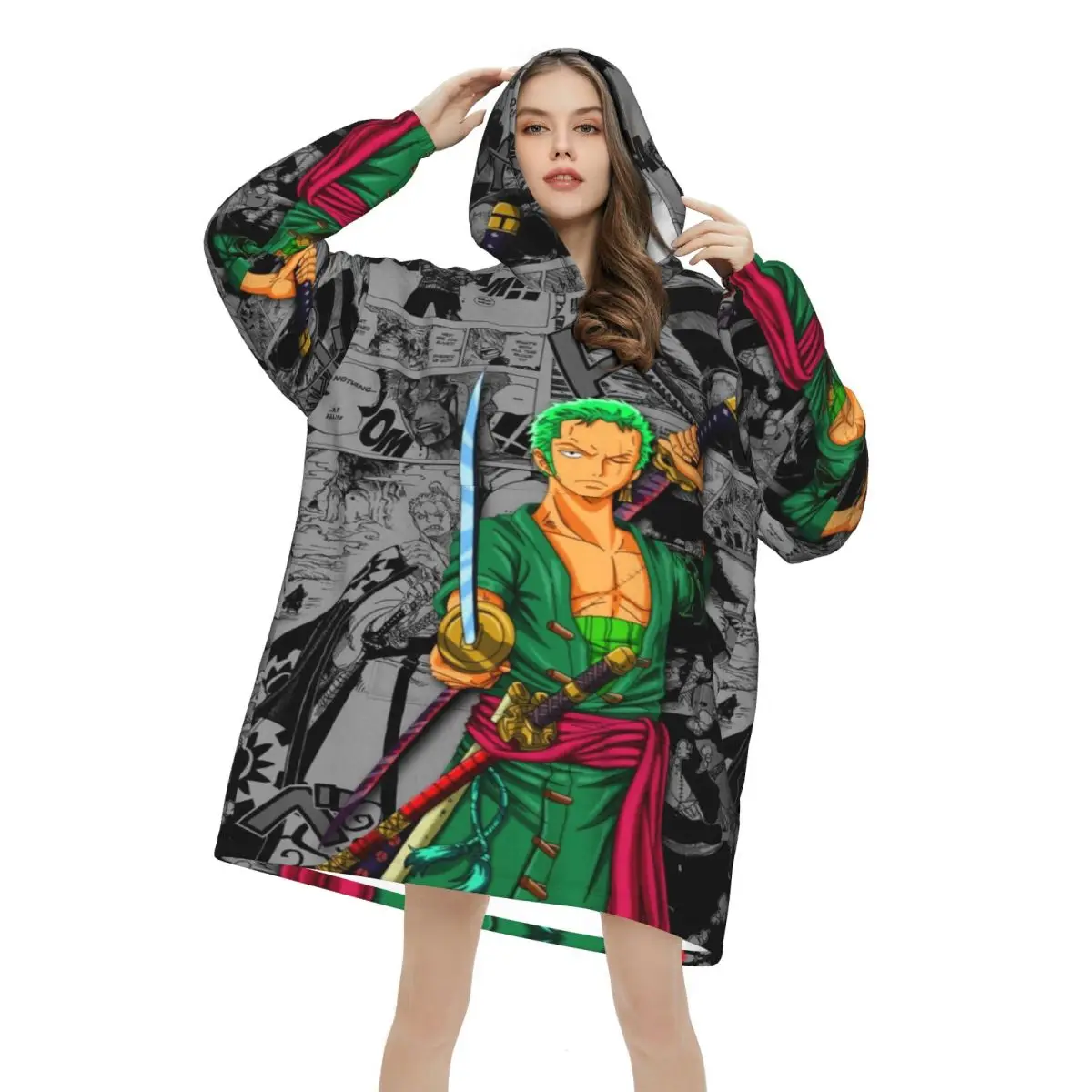 لوفي زورو توني المروحية أنيمي يمكن ارتداؤها بطانية هوديي للنساء الرجال الدافئة المعتاد بطانية البلوز سميكة الصوف مقنعين بطانية #2