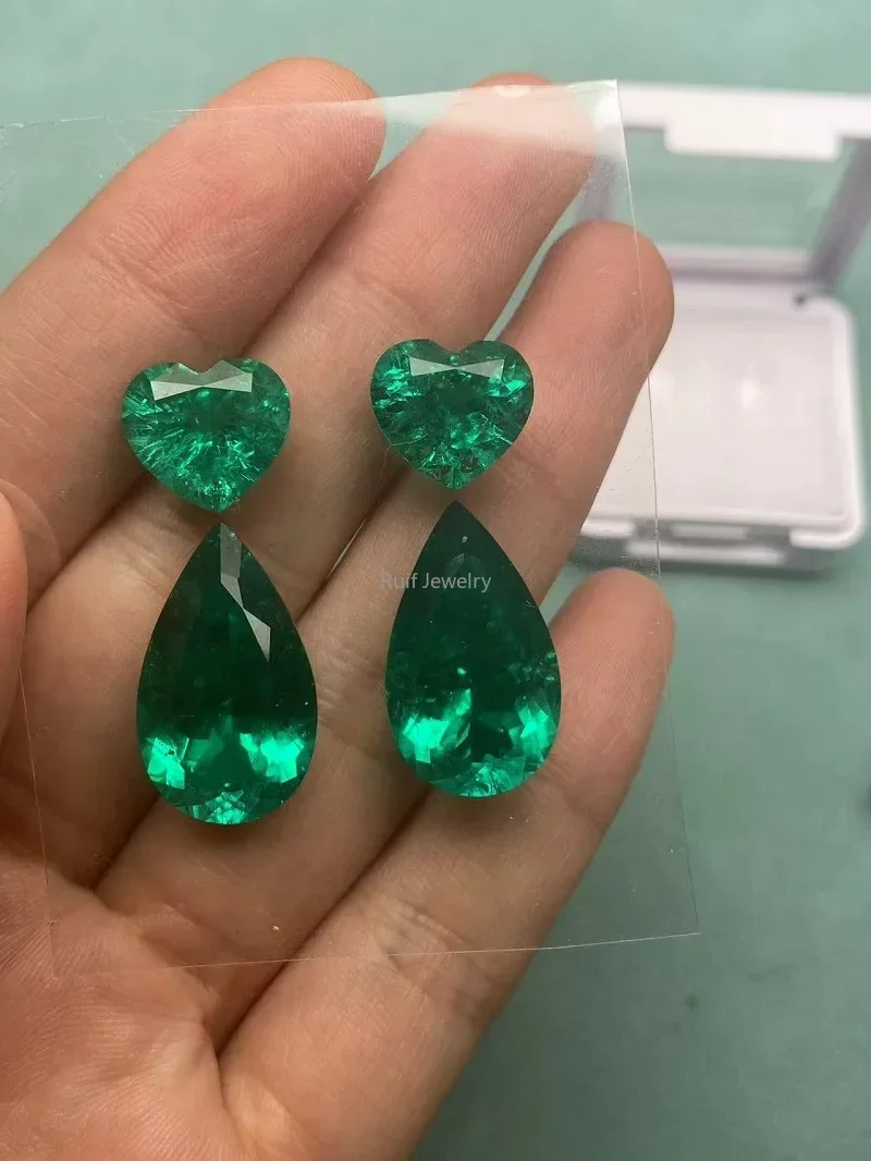 Ruif Top Quality  Nice Inclusion Hydrothermal Lab Grown Emerald  Loose Stone for Fine Earrings Making