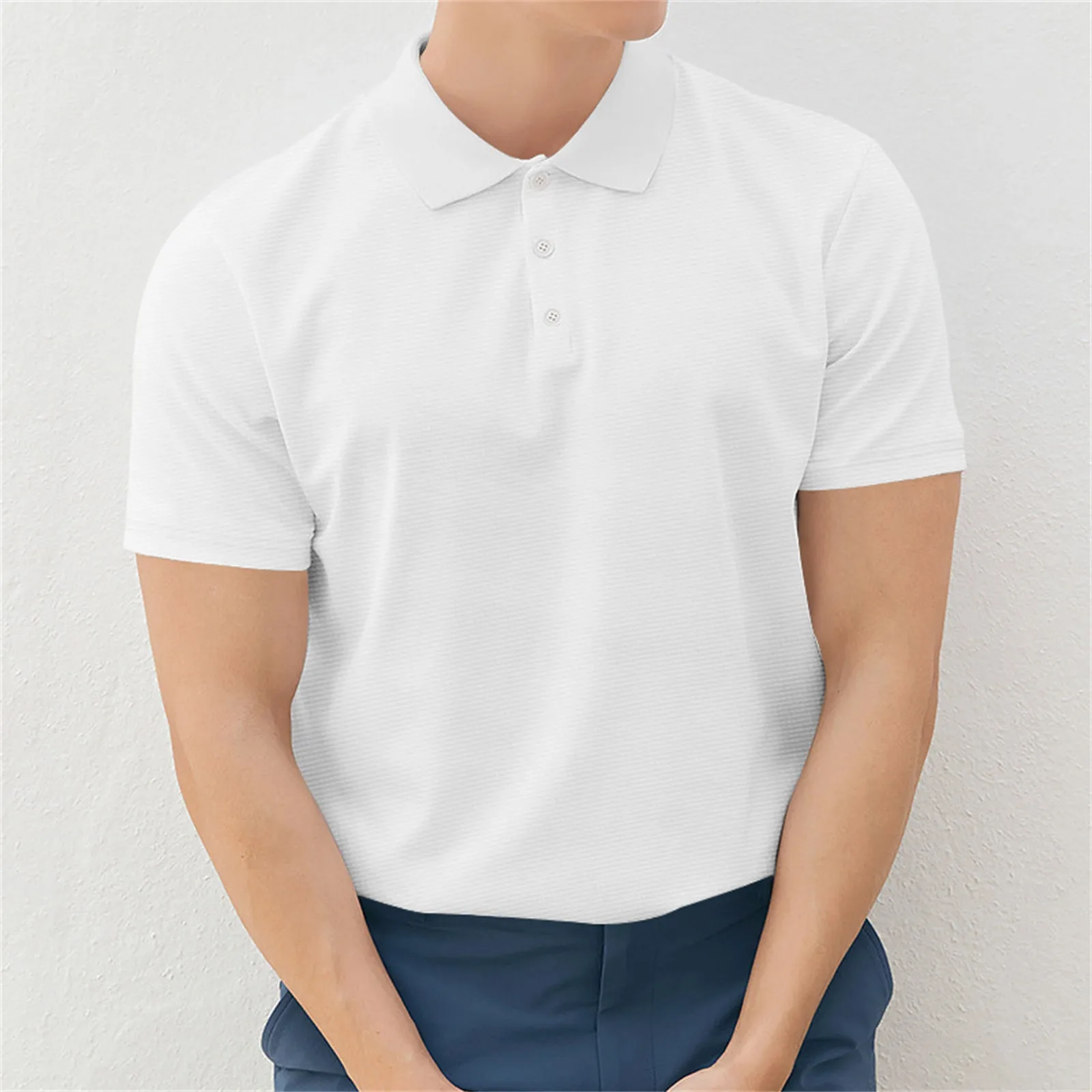 Camiseta de manga corta para Hombre, Top holgado con solapa y cremallera, Color sólido, moda de primavera y verano