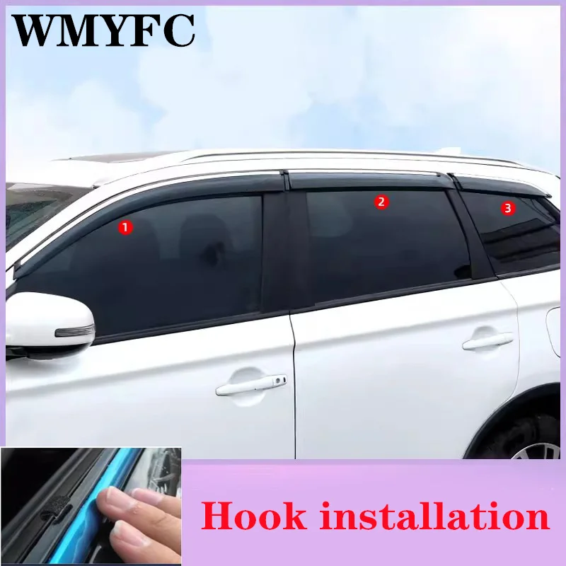 6pcs Accessories Deflectors Windows Visors Sun Visor Rain Eyebrow Windshield Awning Trim for Mitsubishi Outlander 2013-2020