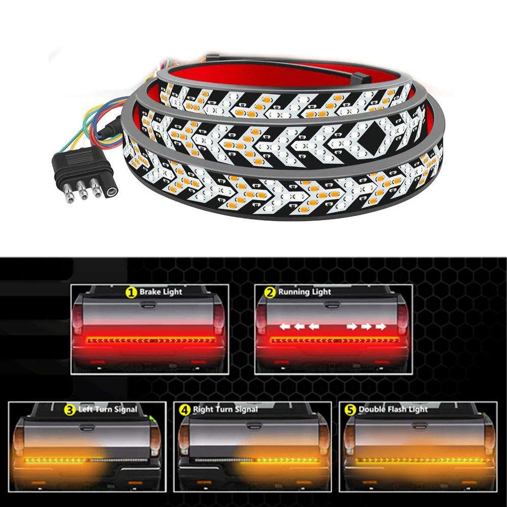 12V Car Brake Turn Light Signal Flexible RV SUV LED Strip Rear Tail Reverse Double Flash Lights for Pickup Trunk Cargo Jeep