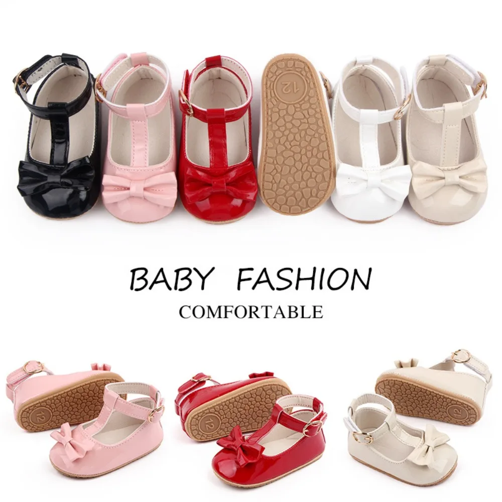 

Cute Bowknot Baby Casual Shoes PU Leather Rubber Soft-Sole Infant First Walkers Non-slip 0-12 Months Princess Shoes Toddler