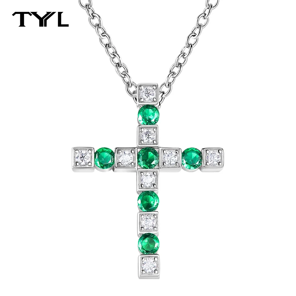 

TYYL Moissanite Infinity Cross Necklace 925 Sterling Silver Created Sapphire Cross Pendant Birthstone Jewelry Gift for Women