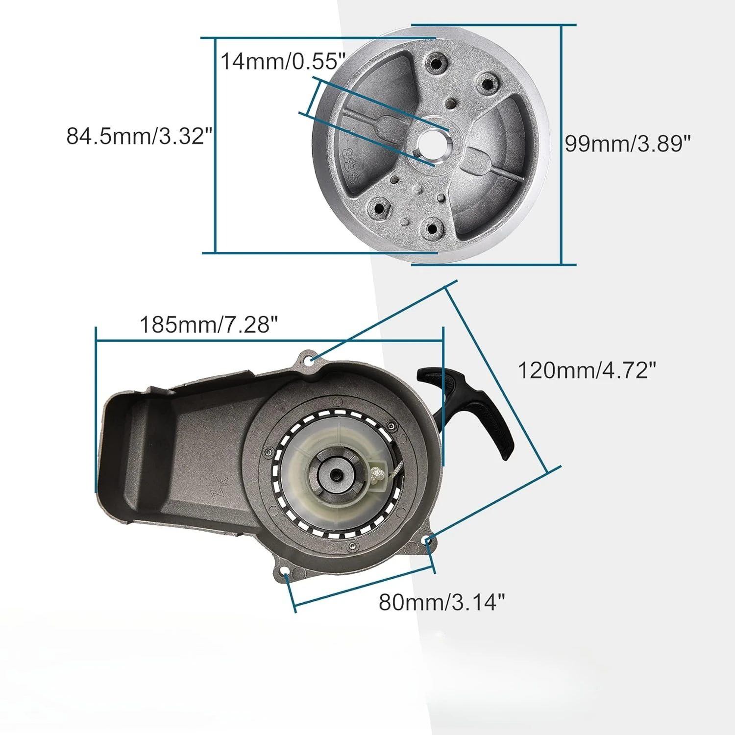 GOOFIT Alloy Pull Recoil Starter with Flywheel for 2 stroke 47cc 49cc Engine Pocket Dirt Bike Mini ATV Quad Wheeler Gray