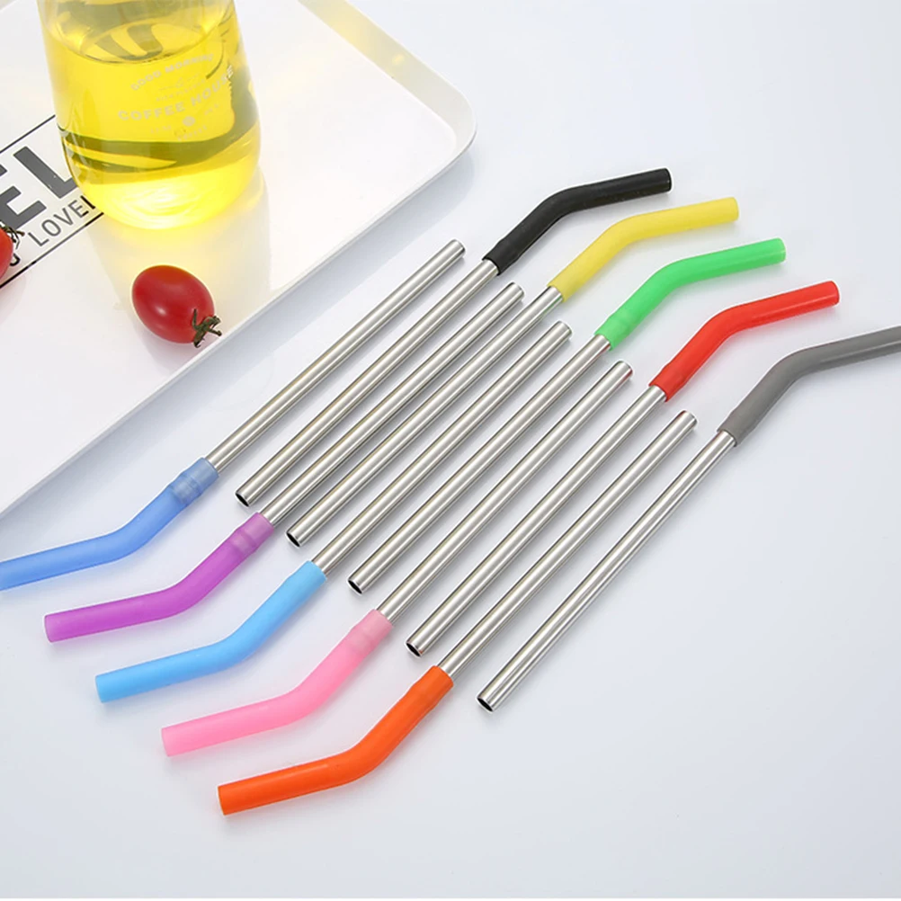 

10 Pcs Steel Straw Silicone Suction Nozzle Set Bendable Reusable Straws
