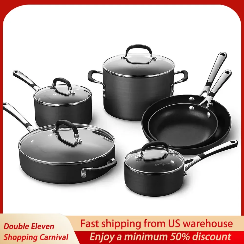 

Black Stainless Steel Pot for Cooking Utensils Set 10-Piece Pots and Pans Set Non-stick Cookware for Kitchen Pot Sets Saucepan