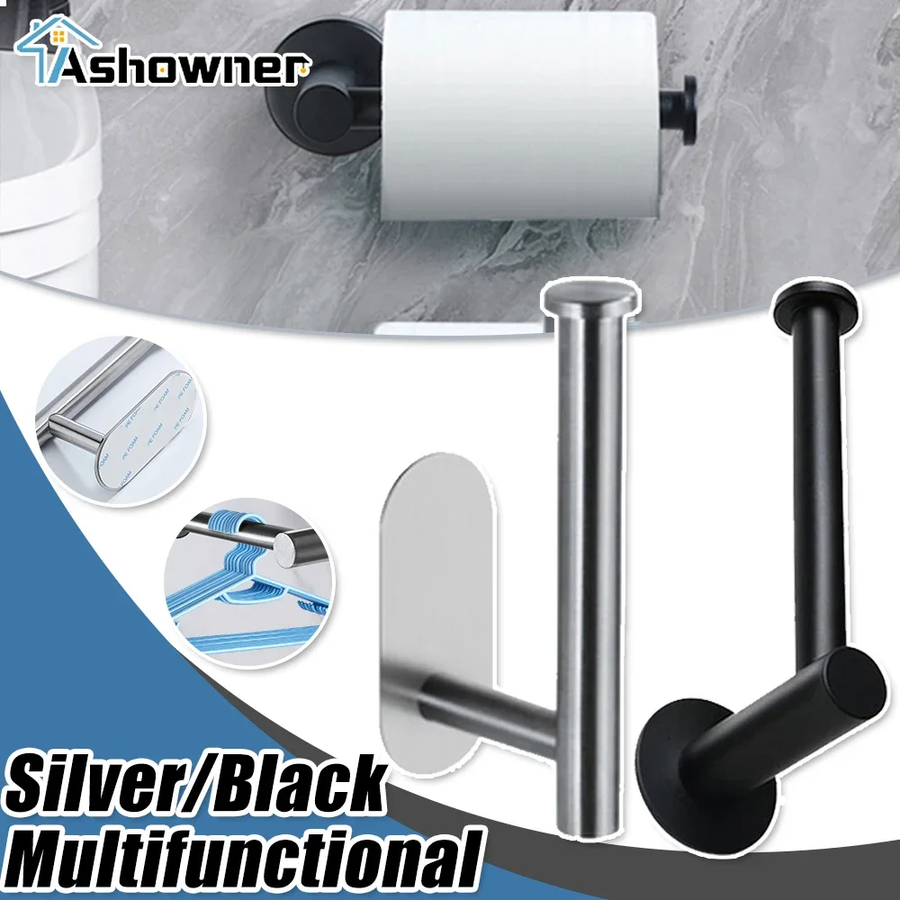 Toilet Paper Holder Roll Paper Holders Punch-Free Towel Rack Self-Adhesive Stainless Steel Storage Rack Tissue Hanging Shelf