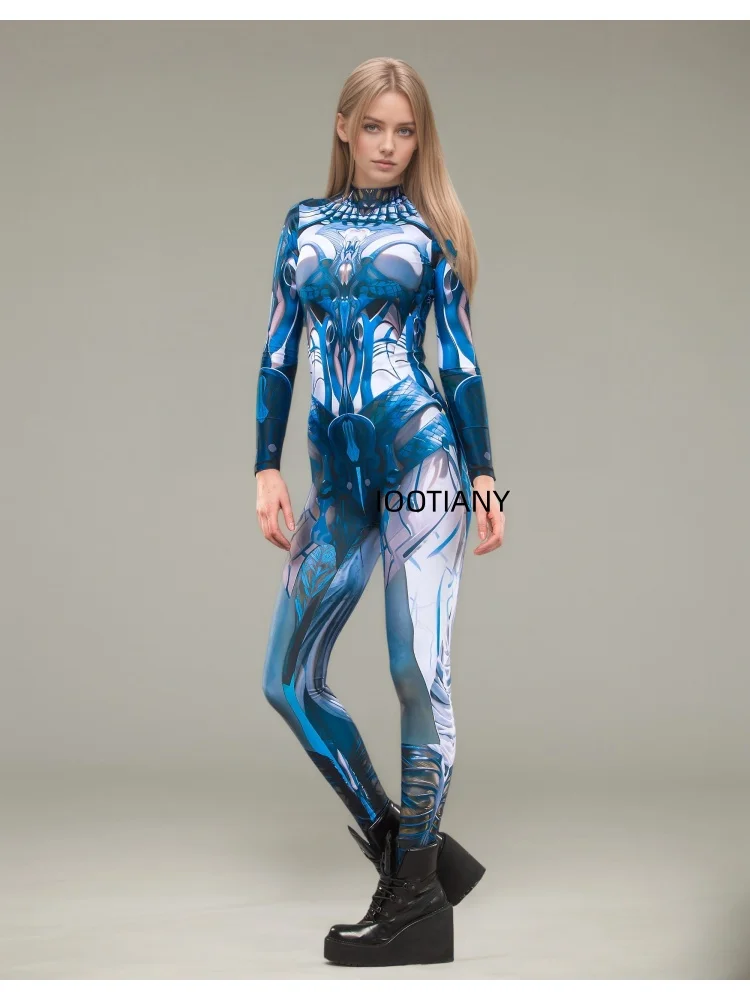 Bunter Kunst-Graffiti-Skelett-Schädel-Bodysuit Halloween Enger Roboter-Cosplay-Jumpsuit Rave-Festival-Club-Wear Catsuit-Kostüm – Detail 27